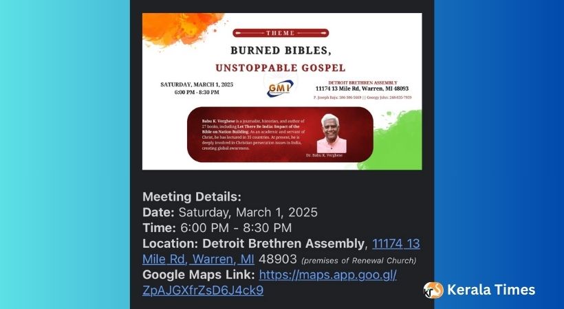 ഗോസ്പൽ മിഷൻസ് ഓഫ് ഇന്ത്യ സംഘടിപ്പിക്കുന്ന പ്രത്യേക സമ്മേളനം ഡിട്രോയിറ്റിൽ മാർച്ച് 1നു.