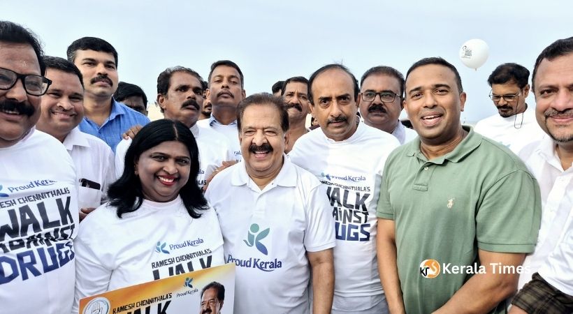 ലഹരിക്കെതിരെയുള്ള പോരാട്ടം: രമേശ്‌ ചെന്നിത്തലയുടെ വാക്കത്തോണിൽ പങ്കാളികളായി യു കെയിലെ ഐ ഓ സി പ്രവർത്തകരും