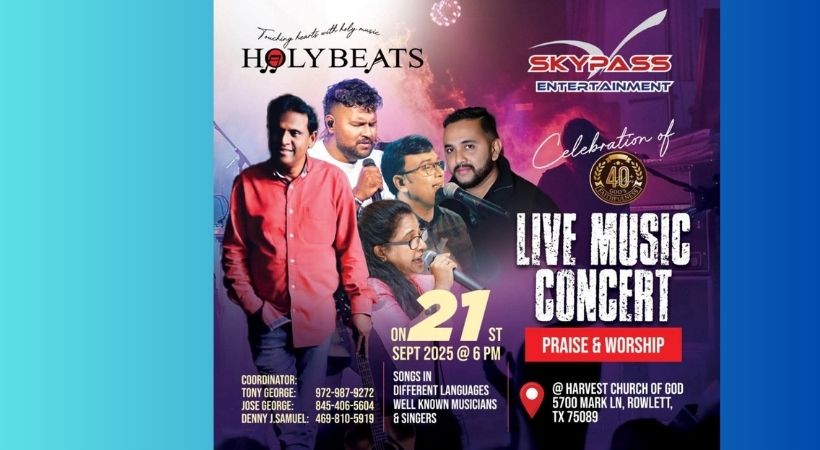 ഹോളി ബീറ്റസ് സംഗീത ട്രൂപ്പ്  ഒരുക്കുന്ന സംഗീത സായാഹ്നം  റൗലറ്റ് ഹാർവെസ്റ് ചർച്ച ഓഫ് ഗോഡിൽ ഇന്ന്.