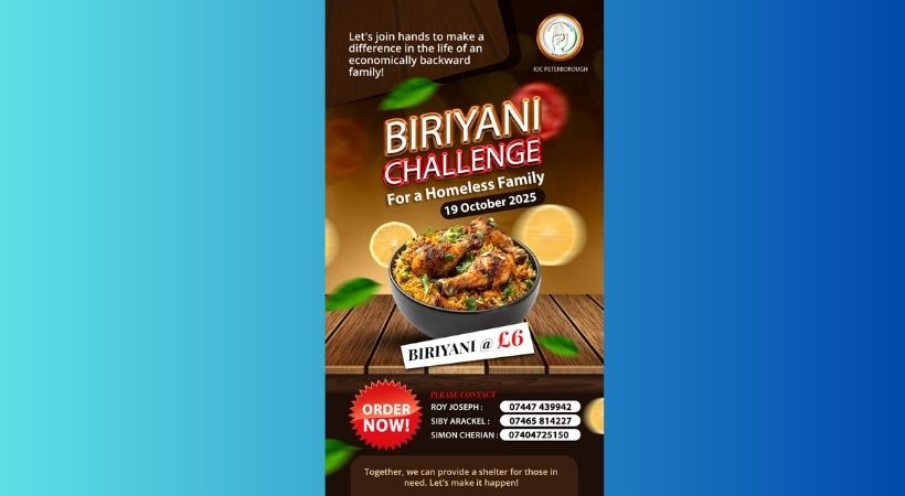 ഭവനരഹിത കുടുംബത്തിന് ‘സ്‌നേഹ വീടി’നായി കൈകോർത്ത് ഐ ഒ സി (യു കെ) – പീറ്റർബൊറോ യൂണിറ്റ്; ധനശേഖരണാർത്ഥം സംഘടിപ്പിച്ച ‘ബിരിയാണി ചലഞ്ച്’ വൻ വിജയം, നന്ദി അറിയിച്ച് ഭാരവാഹികൾ
