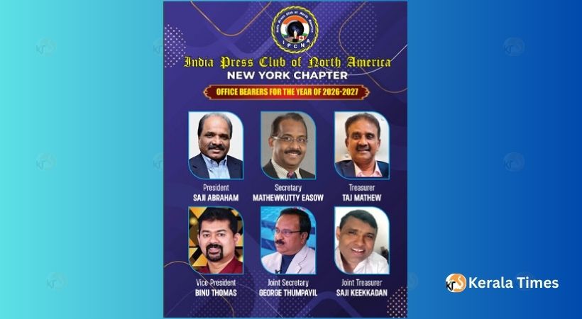 ഐപിസിഎൻഎ ന്യൂയോർക്ക് ചാപ്റ്ററിന് പുതിയ സാരഥികൾ; സജി എബ്രഹാം പ്രസിഡൻറ്